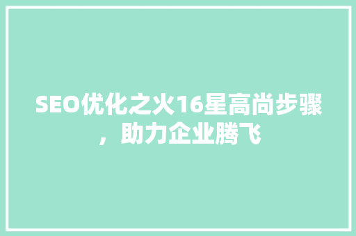 SEO优化之火16星高尚步骤，助力企业腾飞