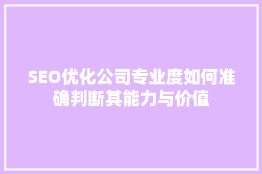 SEO优化公司专业度如何准确判断其能力与价值