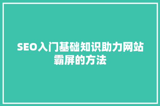 SEO入门基础知识助力网站霸屏的方法