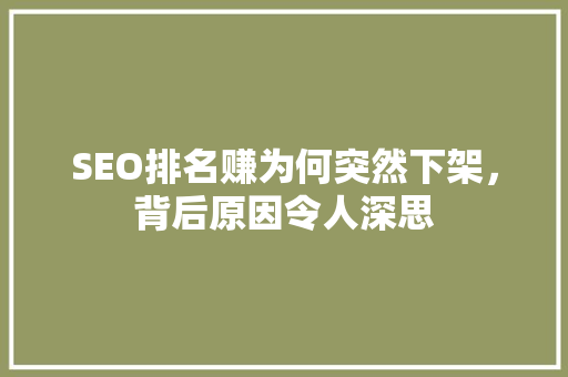 SEO排名赚为何突然下架，背后原因令人深思
