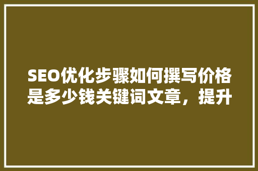 SEO优化步骤如何撰写价格是多少钱关键词文章，提升网站流量与转化率