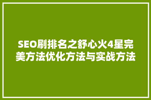 SEO刷排名之舒心火4星完美方法优化方法与实战方法