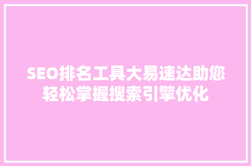 SEO排名工具大易速达助您轻松掌握搜索引擎优化