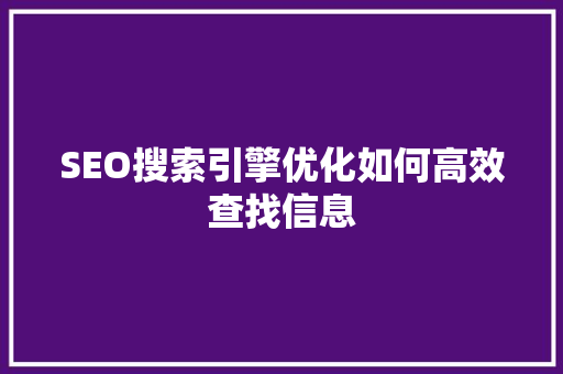 SEO搜索引擎优化如何高效查找信息