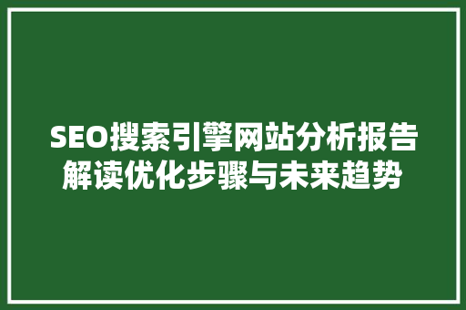 SEO搜索引擎网站分析报告解读优化步骤与未来趋势