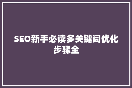 SEO新手必读多关键词优化步骤全
