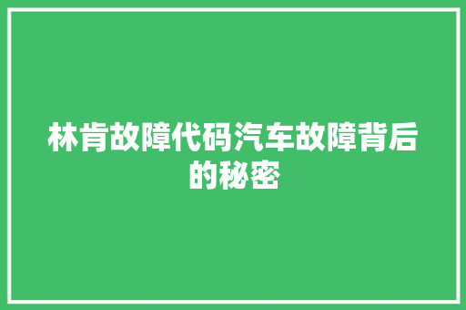 林肯故障代码汽车故障背后的秘密