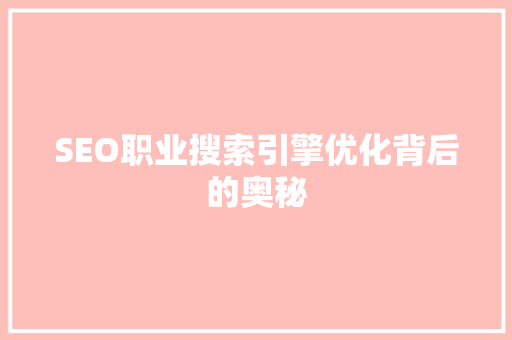 SEO职业搜索引擎优化背后的奥秘