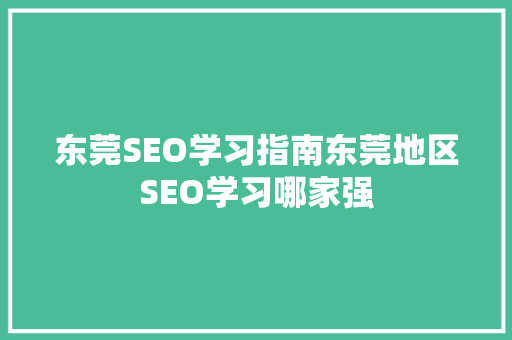 东莞SEO学习指南东莞地区SEO学习哪家强