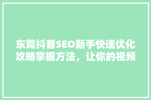 东莞抖音SEO新手快速优化攻略掌握方法，让你的视频脱颖而出