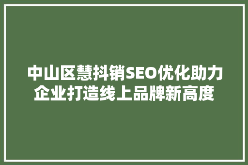 中山区慧抖销SEO优化助力企业打造线上品牌新高度