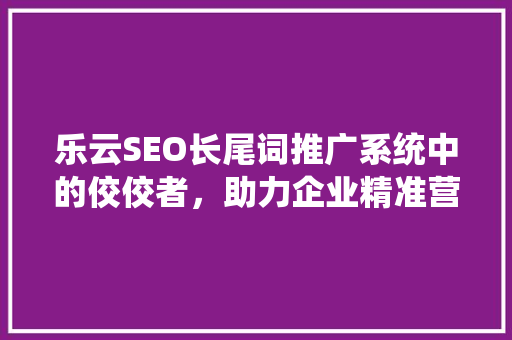 乐云SEO长尾词推广系统中的佼佼者，助力企业精准营销