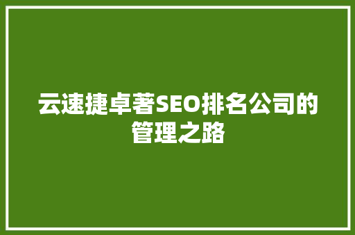 云速捷卓著SEO排名公司的管理之路