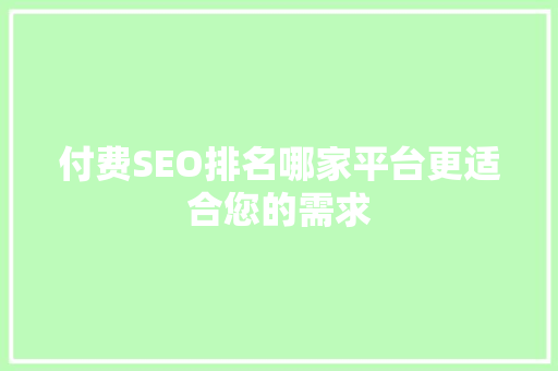 付费SEO排名哪家平台更适合您的需求