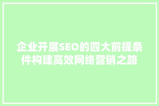 企业开展SEO的四大前提条件构建高效网络营销之路