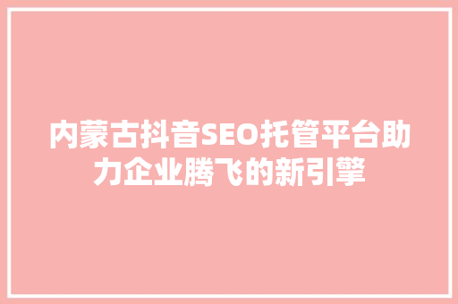 内蒙古抖音SEO托管平台助力企业腾飞的新引擎