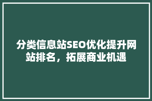 分类信息站SEO优化提升网站排名，拓展商业机遇