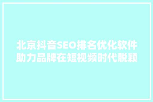 北京抖音SEO排名优化软件助力品牌在短视频时代脱颖而出