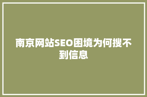 南京网站SEO困境为何搜不到信息