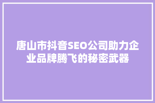唐山市抖音SEO公司助力企业品牌腾飞的秘密武器