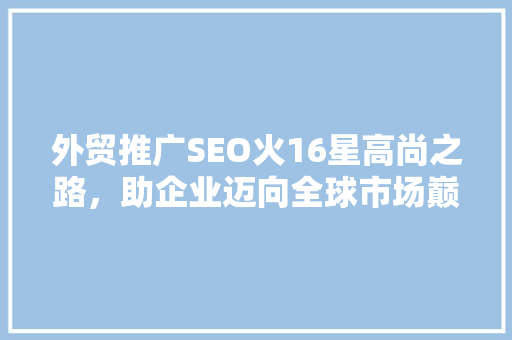外贸推广SEO火16星高尚之路，助企业迈向全球市场巅峰