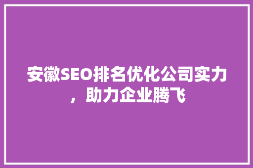 安徽SEO排名优化公司实力，助力企业腾飞