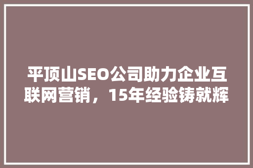 平顶山SEO公司助力企业互联网营销，15年经验铸就辉煌