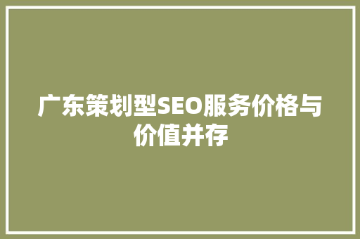 广东策划型SEO服务价格与价值并存