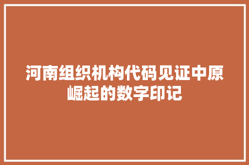 河南组织机构代码见证中原崛起的数字印记