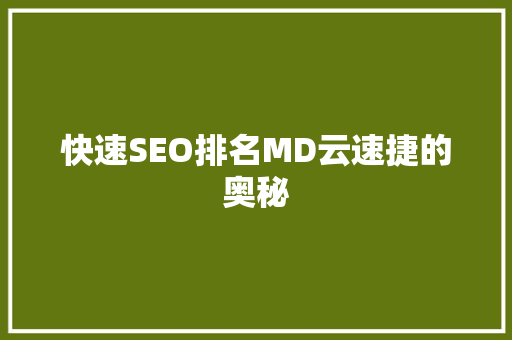 快速SEO排名MD云速捷的奥秘