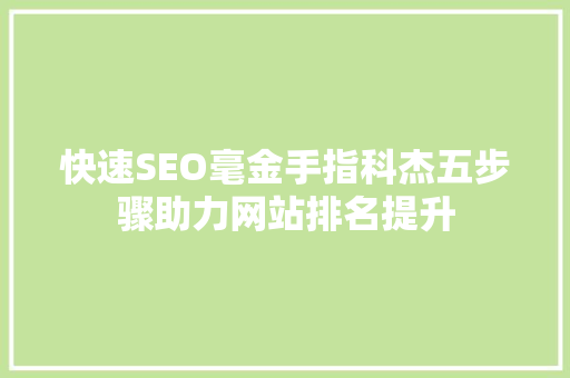 快速SEO毫金手指科杰五步骤助力网站排名提升