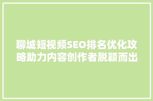 聊城短视频SEO排名优化攻略助力内容创作者脱颖而出