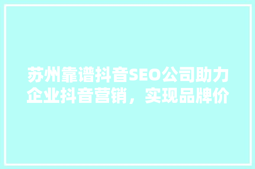 苏州靠谱抖音SEO公司助力企业抖音营销，实现品牌价值最大化
