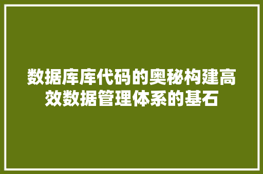 数据库库代码的奥秘构建高效数据管理体系的基石