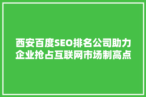 西安百度SEO排名公司助力企业抢占互联网市场制高点