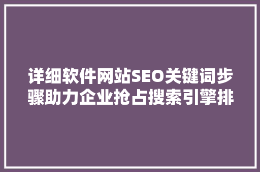 详细软件网站SEO关键词步骤助力企业抢占搜索引擎排名