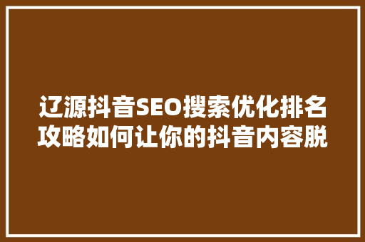 辽源抖音SEO搜索优化排名攻略如何让你的抖音内容脱颖而出