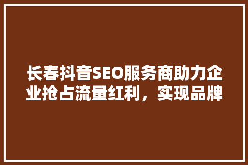 长春抖音SEO服务商助力企业抢占流量红利，实现品牌崛起