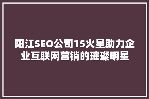 阳江SEO公司15火星助力企业互联网营销的璀璨明星