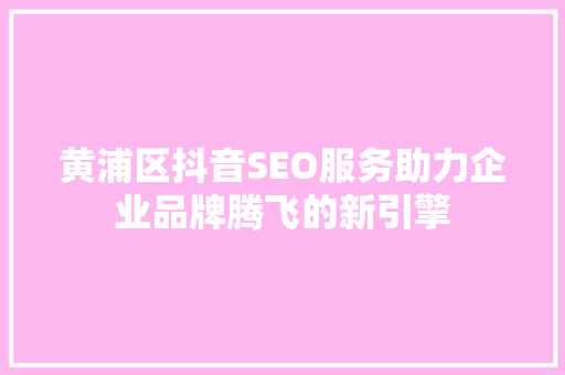 黄浦区抖音SEO服务助力企业品牌腾飞的新引擎