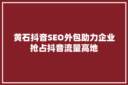 黄石抖音SEO外包助力企业抢占抖音流量高地