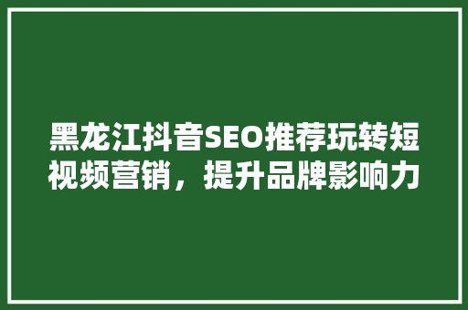 黑龙江抖音SEO推荐玩转短视频营销，提升品牌影响力