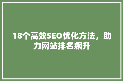18个高效SEO优化方法，助力网站排名飙升