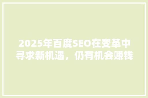 2025年百度SEO在变革中寻求新机遇，仍有机会赚钱