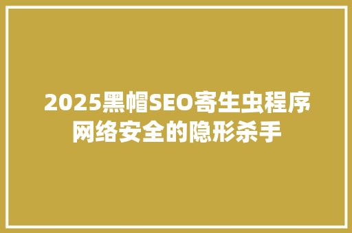 2025黑帽SEO寄生虫程序网络安全的隐形杀手