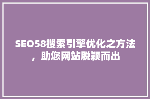 SEO58搜索引擎优化之方法，助您网站脱颖而出