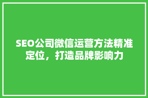 SEO公司微信运营方法精准定位，打造品牌影响力