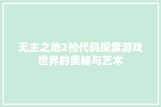 无主之地2枪代码探索游戏世界的奥秘与艺术