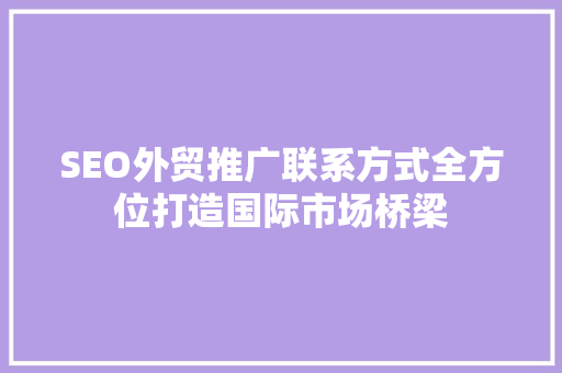 SEO外贸推广联系方式全方位打造国际市场桥梁
