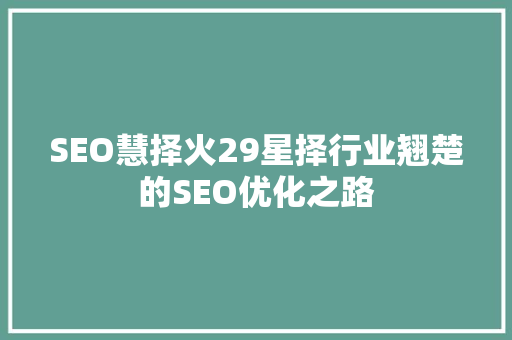 SEO慧择火29星择行业翘楚的SEO优化之路